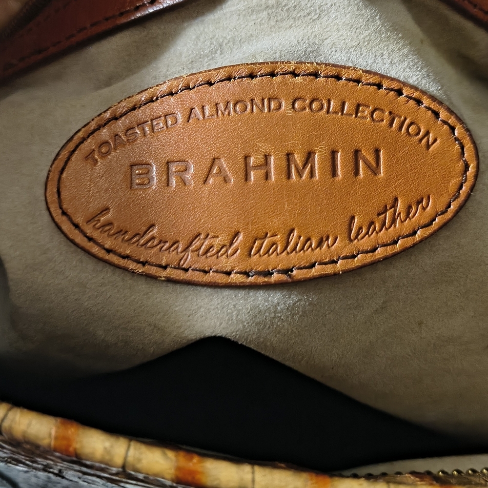 Brahmin Toasted Almond Collection Croc Embossed Leather Satchel Handbag - Picture 3 of 12